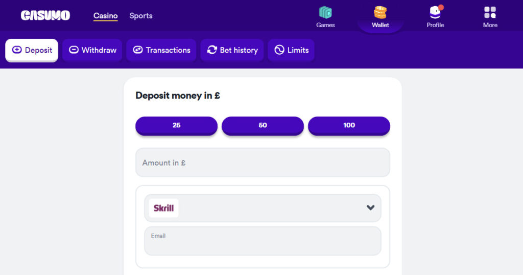 Casino with Skrill deposit - Casumo