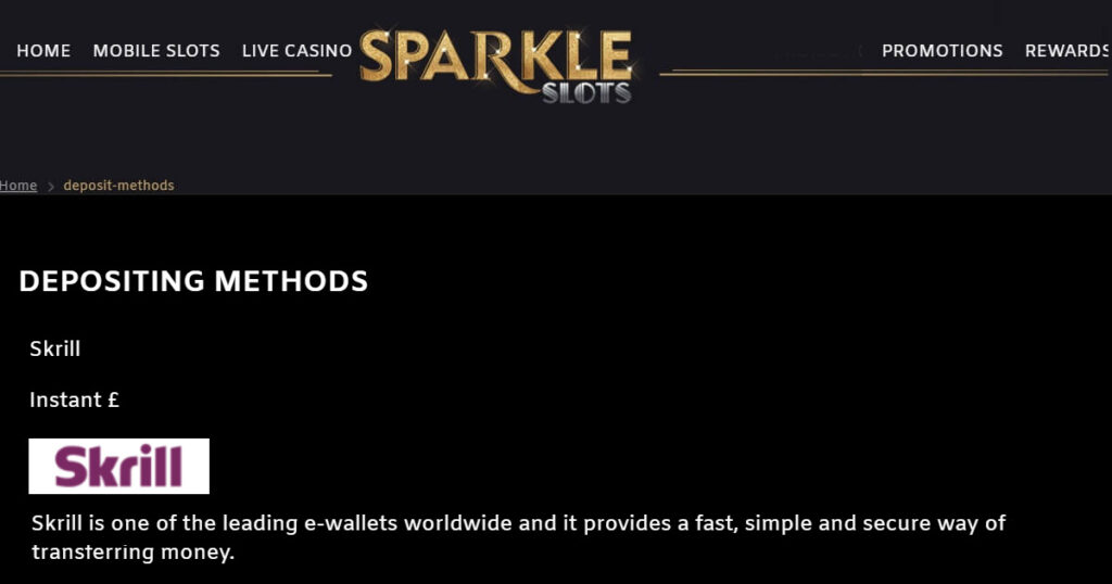 Pay by Skrill casino - SparkleSlots