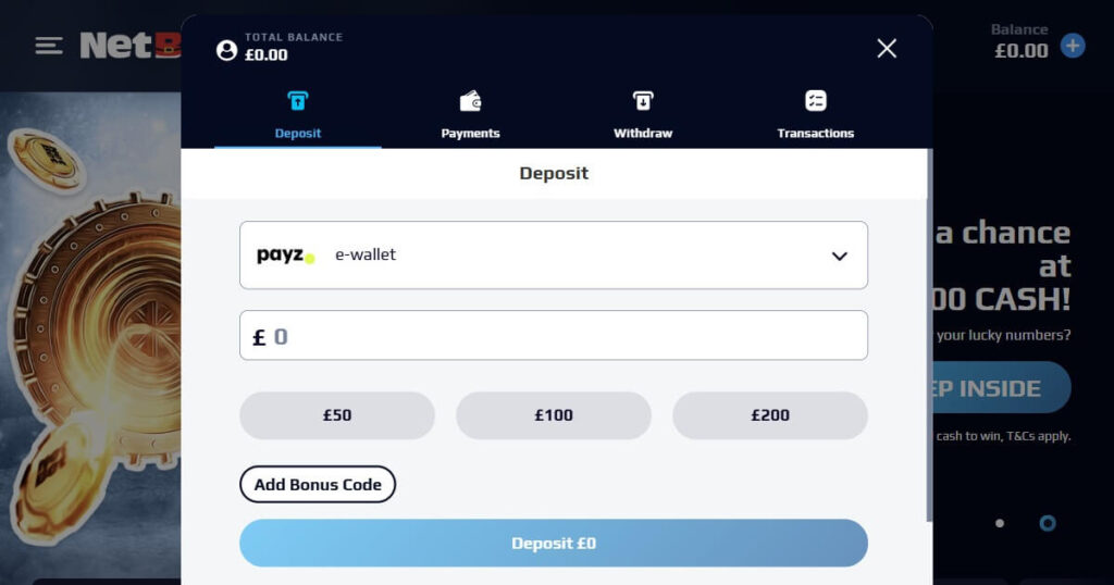 Payz casino withdrawal site - NetBet