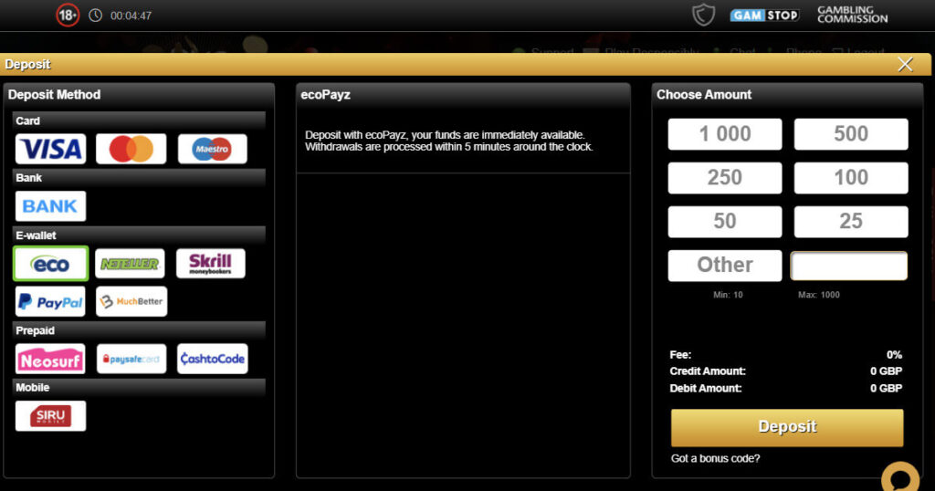 Popular casino accepting Payz - Videoslots
