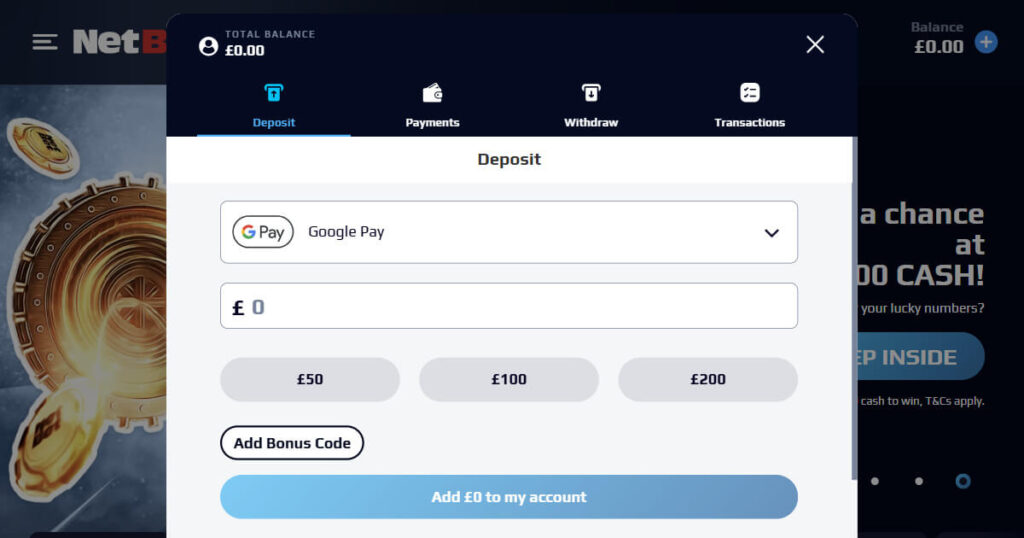 Popular Google Pay withdrawal casino - NetBet