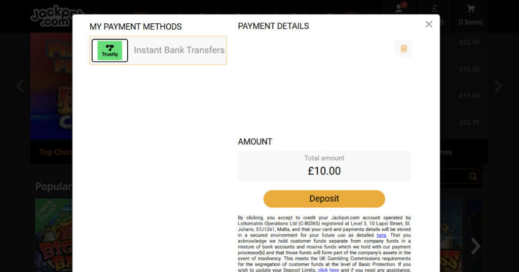 Trustly deposit casino - Jackpot.com